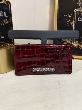 Brighton “Cher” Croc-Embossed Burgundy Wallet with Silver Accent